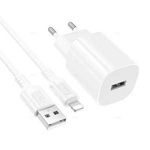 ЗУ Сетевое Borofon BA101A 1USB 2,1А + кабель Lightning, White