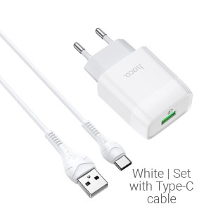 hoco-c72q-glorious-single-port-qc3.0-wall-charger-eu-set-type-c-white