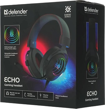 Гарнитура полноразмерная для ПК Defender игровые Echo черный, RGB, провод 2 м (62420) в магазине PartsOkey.ru в Ростове на Дону, Краснодаре и Москве